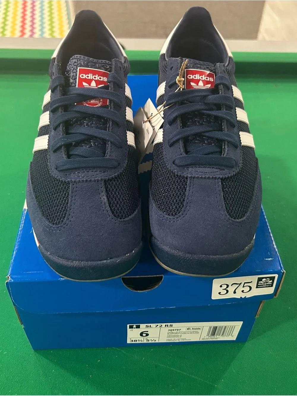 adidas Navy Blue Sneakers with White Stripes and Red Accent
